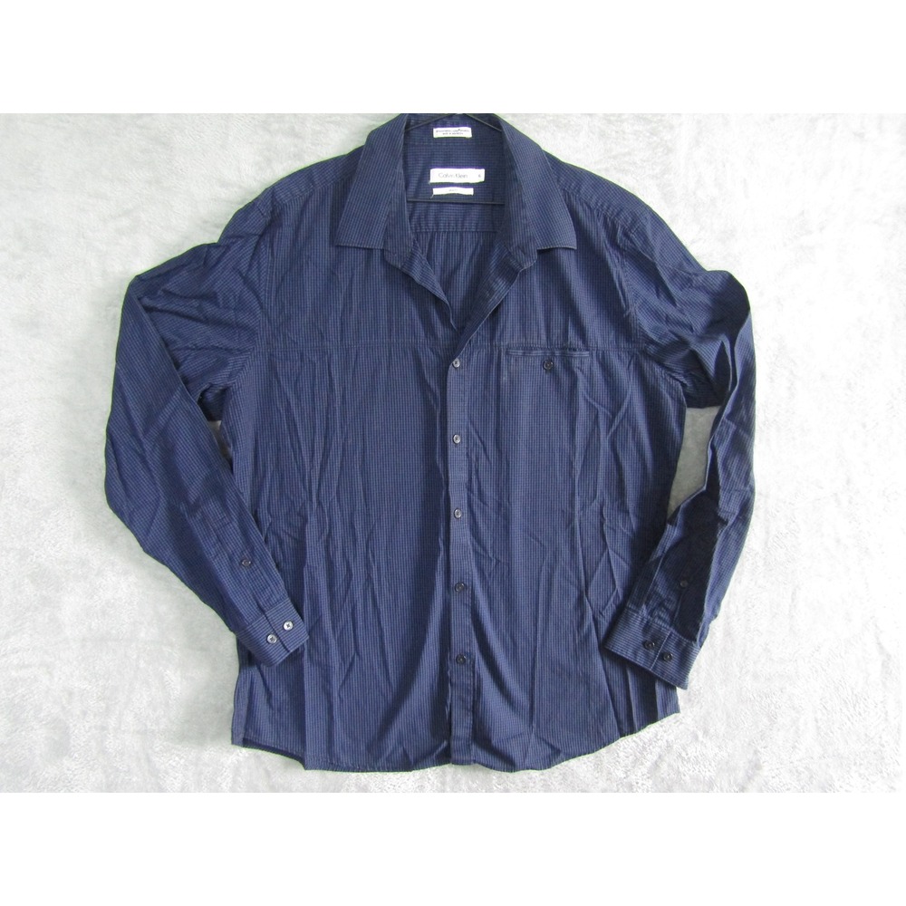 Calvin‎ Klein Mens Blue Check Slim Fit Long Sleeve Button Up Shirt XL
